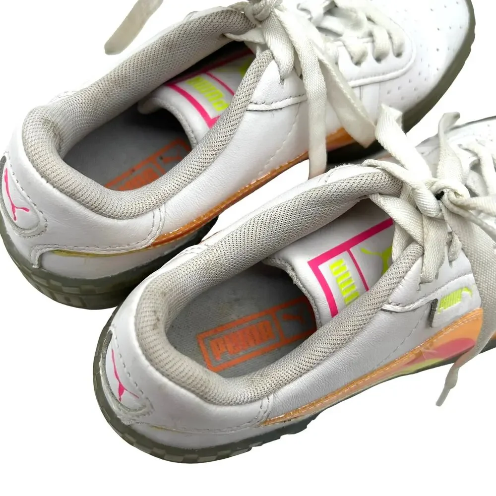 Puma Cali White Leather Neon Iced Sneaker SIZE 6.5 Rainbow Clear Sole Retro Y2K